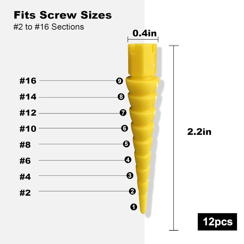 Haespot Yellow 12PCS Stripped Screw Hole Repair Anchor, Door Hinge Screw Hole Filler, Multi Use Wall Anchors, Fits Wood Screws Sizes #2 to #16 - Image 2